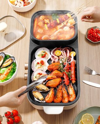 Lẩu nướng Changhong, chiên và nướng một nồi Chảo nướng điện không khói Hàn Quốc đa năng Chảo nướng điện đa năng một lò nướng shabu-shabu