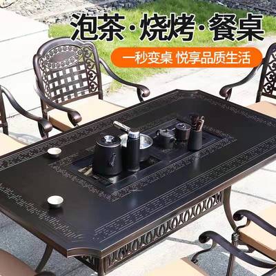 Bàn ghế nướng nhôm đúc ngoài trời bàn ghế kết hợp tiệc nướng bếp nướng thịt nướng bếp nướng gia đình bếp nướng than không khói bếp nướng điện ngoài trời bàn ghế