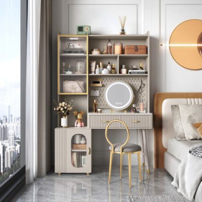 Sảnh trang điểm nhẹ sang trọng tủ lưu trữ tích hợp bàn trang điểm phòng ngủ tối giản hiện đại 2022 giác mới cao cấp