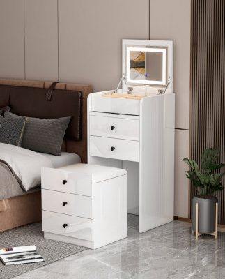 Tủ quần áo phòng ngủ căn hộ nhỏ bàn trang điểm nhỏ màu đỏ ròng hiện đại tối giản tủ ngăn kéo có đèn cảm ứng