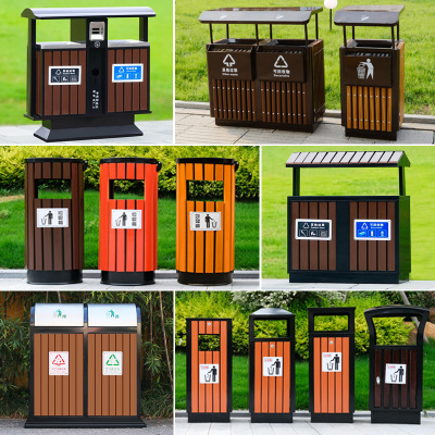 Thùng rác ngoài trời thùng rác thép không gỉ hộp công viên sân trong phong cảnh thép hình tròn vệ sinh môi trường ngoài trời thùng rác thương mại