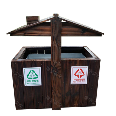 Thùng rác gỗ chống ăn mòn thùng rác công viên ngoài trời khu vực danh lam thắng cảnh bằng gỗ cacbon hóa thùng rác có thể chống ăn mòn gỗ rắn thùng rác retro thùng rác