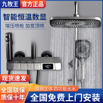 Jiu Mu Wang vòi sen đặt phòng tắm gia đình vòi sen tăng áp đầu đặt súng vòi sen điều chỉnh nhiệt bằng đồng màu xám đầy đủ