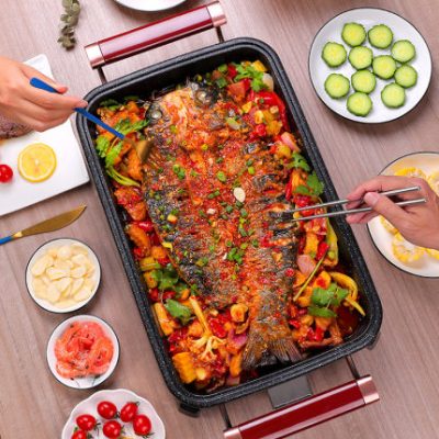 Cá bọc giấy dung tích lớn nồi chuyên dụng lẩu gia đình nướng tất cả trong một nồi nướng đa năng bếp nướng điện cá nướng thương mại