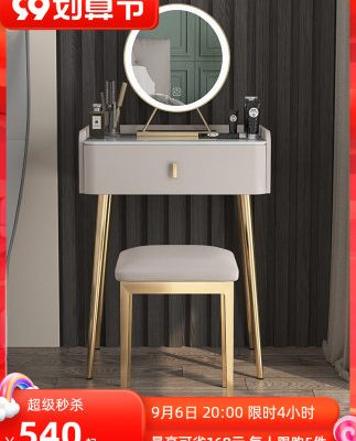 Bàn trang điểm tấm đá sang trọng nhẹ kiểu Ý bàn trang điểm phòng ngủ tối giản lưới màu đỏ hiện đại Bàn trang điểm bằng gỗ rắn bàn trang điểm tủ lưu trữ nhỏ