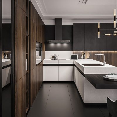 Tủ tổng thể Yufutai tùy chỉnh tùy chỉnh hiện đại tối giản tủ bếp hình chữ U tùy chỉnh trang trí mặt bàn bằng đá thạch anh