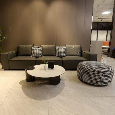 sofa da đầu lớp da bò phòng khách Ý sáng sang trọng hiện đại tối giản sofa khối cao cấp