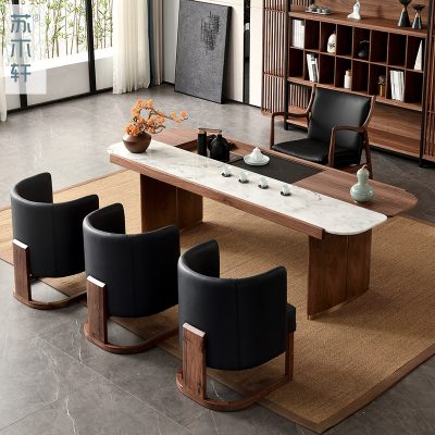 Tùy chỉnh Su Muxuan bàn trà Zen mới của Trung Quốc Bàn trà gỗ óc chó màu đen Bắc Mỹ văn phòng phòng tiếp khách uống trà tùy chỉnh bàn trà