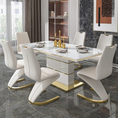 Bàn ăn và ghế kết hợp hiện đại tối giản ánh sáng sang trọng nhà căn hộ nhỏ nàng tiên cá tấm đá sáng bàn ăn bàn ăn hình chữ nhật