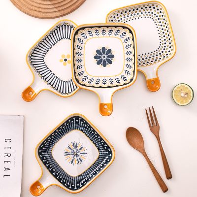 Bắc Âu Món Ăn Sáng Món Nướng Nhà Lưới Đỏ Tay Cầm Sáng Tạo Món Ăn Món Ăn Mới 2022 Gốm Lò Vi Sóng Món Ăn