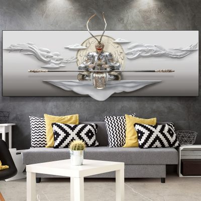 Chiến đấu chống lại Phật bức tranh tường ba chiều Tranh trang trí nổi 3D Qitian Dasheng ghế sofa phòng khách nền tường treo tranh Vua khỉ