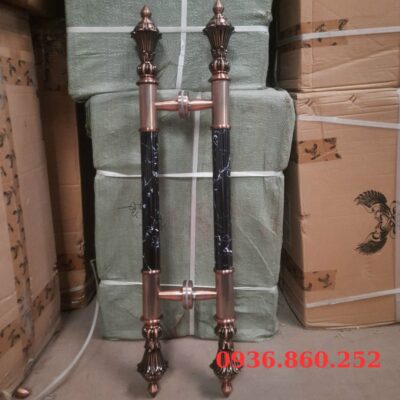 Tay Nắm Cửa Kính Cường Lực, Cửa Nhôm - Tay Nắm Cửa Đồng Đỏ Đầu Hoa Thân Đá