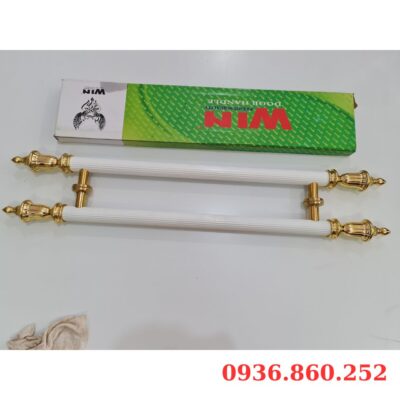 Tay Nắm Cửa Kính Cường Lực, Cửa Nhôm - Tay Nắm Cửa Ấm Vàng Thân Trắng