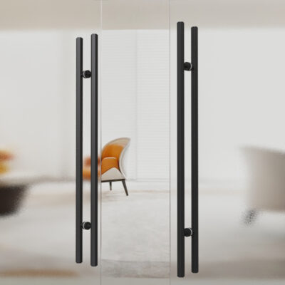 Tay nắm cửa bằng kính không khung tối giản bằng thép không gỉ màu vàng và đen câu lạc bộ khách sạn mở đôi cặp tay nắm cửa bằng gỗ nguyên khối