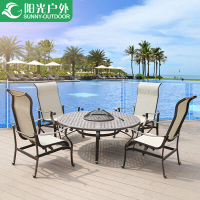 Bàn ghế tiệc nướng ngoài trời bằng nhôm đúc ngoài trời nắng kết hợp sân vườn ngoài trời ban công giải trí bàn ghế lớn