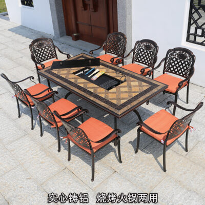 Bàn ghế nướng ngoài trời sân ban công Bàn ghế nướng không khói gia đình sân thượng ngoài trời Bàn ghế nhôm đúc bàn ghế gạch bếp nướng điện