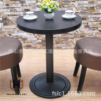 Bàn ăn gỗ sồi đen chân gang đúc chân bàn ăn cafe chân bàn ăn nhà hàng khung tròn