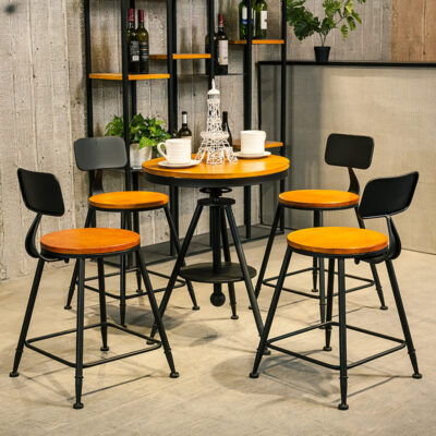 Bàn ăn bằng sắt rèn phong cách cổ điển của Mỹ quán cà phê quán trà sữa gỗ nguyên khối giải trí bàn tròn và ghế kết hợp dựa vào tường bàn đàm phán món tráng miệng