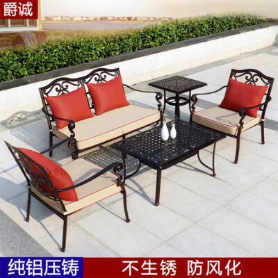 Sofa nhôm đúc ngoài trời kết hợp nội thất sân vườn sofa 5 món nội thất biệt thự sân vườn hợp kim nhôm sofa ngoài trời