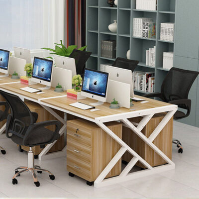 Bàn nhân viên gỗ thép đơn giản Bàn ghế nhân viên văn phòng 4 người kết hợp card màn hình bàn máy tính giá sỉ