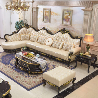Ghế sofa da phong cách châu Âu kết hợp phòng khách sang trọng kích thước gói loại căn hộ Gỗ đàn hương đen Gỗ cứng chạm khắc góc hình chữ L Sofa