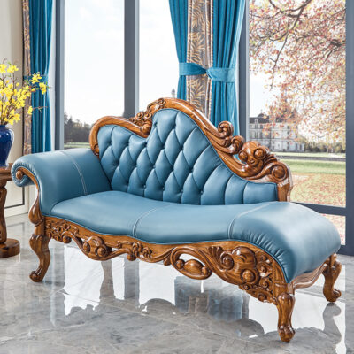 Ouloxin gỗ mun gỗ chắc chắn da ghế dài phong cách Châu Âu lưới mỏ neo màu đỏ ghế làm đẹp ghế sofa phòng ngủ ghế đi văng