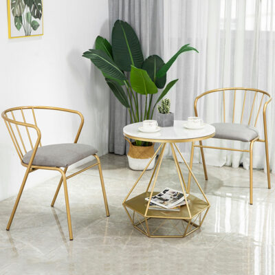 quán trà sữa tráng miệng bàn ghế kết hợp ban công bàn tròn nhỏ sắt rèn tựa lưng ghế ăn ghế trang điểm Bắc Âu ins