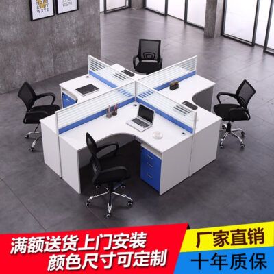 Bàn màn hình nhân viên 4 người vách ngăn khe cắm hình chữ L 2 góc bàn vi tính 6 nhân viên văn phòng kết hợp bàn ghế