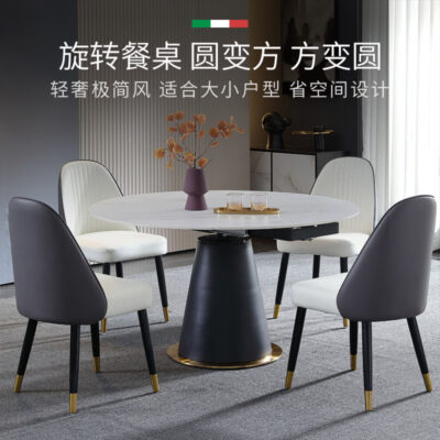 Bàn ăn tấm đá xoay có thể thu vào của Ý đa chức năng vuông tròn sử dụng kép bàn ăn gấp cho gia đình bàn tròn biến đổi