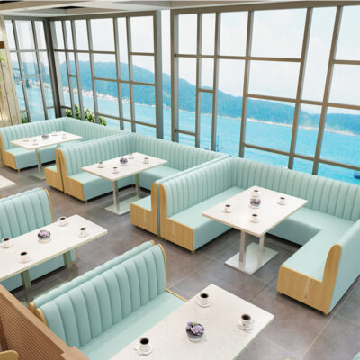 Thẻ khách sạn tùy chỉnh ghế sofa dựa vào tường đôi bánh hamburger cửa hàng trà sữa nhà hàng phương tây kết hợp bàn ghế hình bán nguyệt hình chữ U tươi