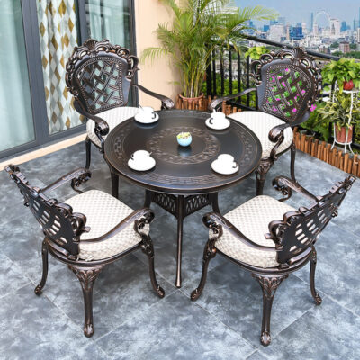 Nhà sản xuất bàn ghế nhôm đúc ngoài trời Nam Kinh Phong cách châu Âu giải trí kết hợp sân biệt thự ngoài trời xích đu sân vườn