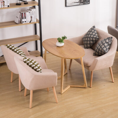Sofa vải gỗ chắc chắn bàn ăn và ghế kết hợp giải trí sân cafe tiệm bánh trà sữa ghế đơn giản sáng tạo