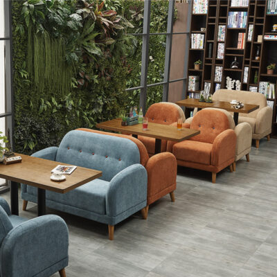 Nhỏ tươi phong cách Nhật Bản giản dị vải đơn sofa đôi lưới nhà hàng màu đỏ uống món tráng miệng quán trà sữa kết hợp bàn ghế