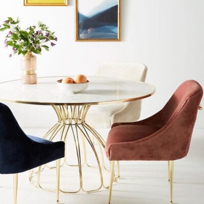 Bắc Âu Đá Cẩm Thạch Sắt Rèn Bàn Ăn Tròn Mẫu Phòng Làm Bánh Sơn Mài Vàng Ins Bàn Ăn Bàn Giải Trí Đàm Phán Bàn