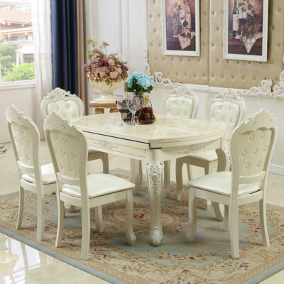 Bàn ăn và ghế theo phong cách châu Âu kết hợp gia đình tối giản hiện đại bàn ăn bằng đá cẩm thạch bằng gỗ cứng Bàn tròn đa chức năng gấp gọn bằng kính