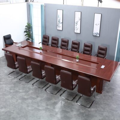 Bàn hội nghị tối giản hiện đại bàn dài bảng mật độ sơn với gỗ veneer chắc chắn kết hợp bàn và ghế kinh doanh nhiều người