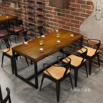 Công Nghiệp Gió Thanh Bistro Bàn Dài Quán Cà Phê Thường Ngày Nhà Hàng Nướng Retro Gỗ Chắc Chắn Bàn Ăn Và Ghế Kết Hợp