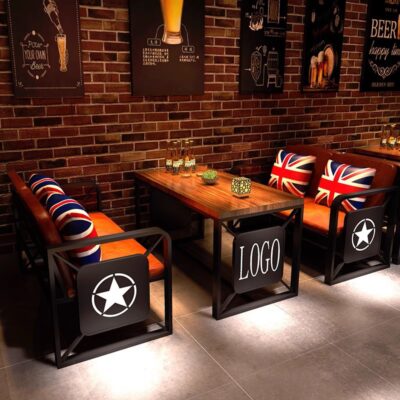 Phong cách Mỹ thanh rõ ràng bàn ăn và ghế kết hợp thanh retro cafe thẻ ghế sofa thương mại âm nhạc nhà hàng bàn ăn và ghế