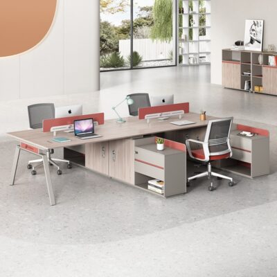 Tủ ngắn kết hợp bàn làm việc nhân viên Bàn nhân viên 4-6 người đơn giản bàn văn phòng kết hợp ghế ngồi