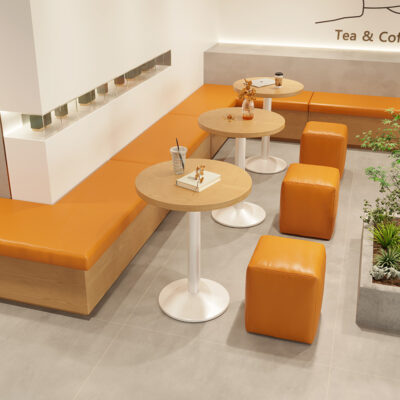 Kem gió băng ghế thẻ ghế sofa cửa hàng trà sữa màu cam bàn tròn cửa hàng đồ uống bàn ghế kết hợp da nghệ thuật sân vườn bến tàu