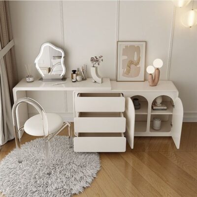 Tủ quần áo gỗ nguyên khối phong cách kem cửa tủ tối giản hiện đại bàn tích hợp tủ quần áo kiểu Pháp