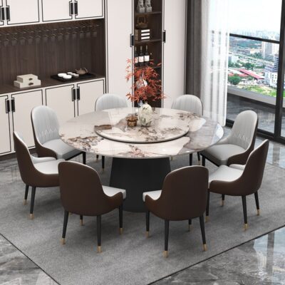 Bàn ăn khách sạn bàn tròn lớn bàn xoay điện xoay tự động 2 mét đá phiến đá cẩm thạch bàn ăn nhà hàng 10 người