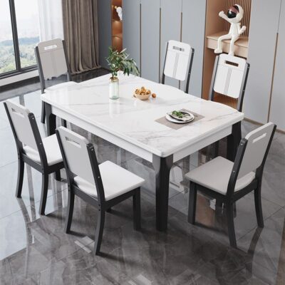 Ánh sáng sang trọng đá phiến phương Tây kết hợp bàn ghế ăn gỗ nguyên khối hiện đại tối giản căn hộ nhỏ hộ gia đình bàn hình chữ nhật đa chức năng cho 46 người