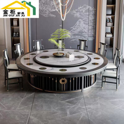 Lớn mới kiểu Trung Quốc điện bàn tròn lớn 20 người Bàn ăn nhà hàng khách sạn  gỗ chắc chắn đá cẩm thạch bàn xoay lẩu bàn