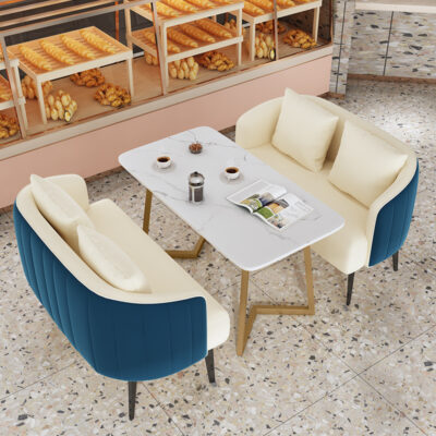 Nhà hàng phương Tây Cửa hàng món tráng miệng Thông thường Thẻ Ghế Sofa Bắc Âu Light Sang trọng Cafe Sofa Bàn ghế kết hợp Bàn ghế ăn đá phiến