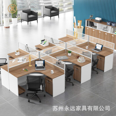 Bàn nhân viên bàn màn hình bốn người máy tính hiện đại đơn giản kết hợp bàn ghế văn phòng tài chính