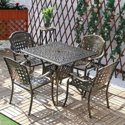 Bàn ghế ngoài trời bằng nhôm đúc kim loại chống thấm nước và chống gỉ Bàn vuông toàn bộ bằng nhôm Bàn tròn sân vườn biệt thự hồ bơi nội thất giải trí