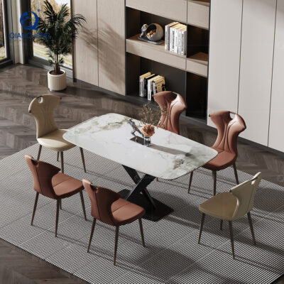 Bàn ăn đá phiến nhẹ nhàng cao cấp 2023 chung cư nhỏ hiện đại đơn giản bàn ăn hình chữ nhật 6-8 người bàn ăn 6 ghế