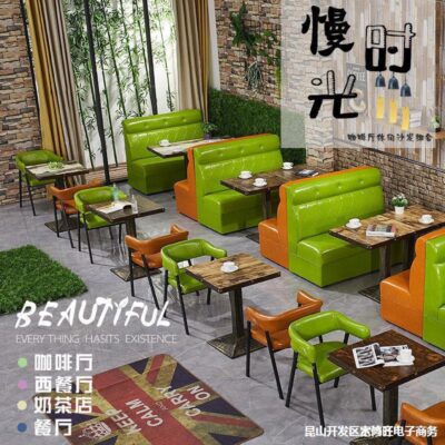 Quán trà sữa bàn ghế thẻ bài ghế sofa nhà hàng cafe nhà hàng tây sắt rèn thẻ ghế sofa bàn ghế kết hợp
