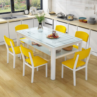 Bàn ăn kết hợp ghế ăn 4 người 6 người bàn ăn gia đình hình chữ nhật tối giản hiện đại gia đình bàn vuông bàn ăn kính cường lực